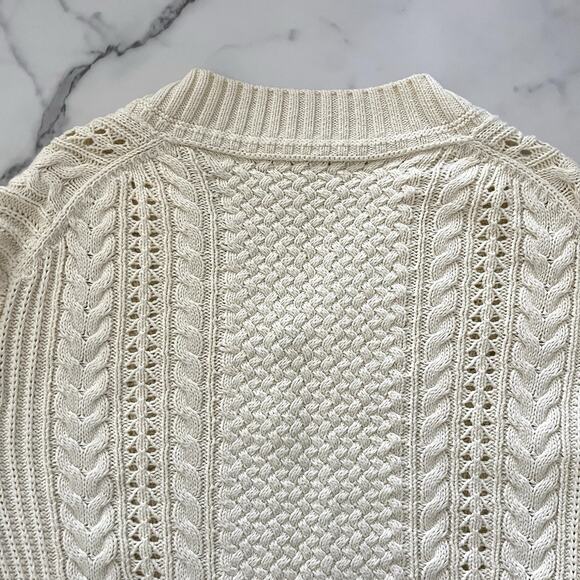 J.Crew Cable-Knit V-Neck Pullover Cream XS tennis prep Aran Sweater Scandi Chic - Picture 7 of 11